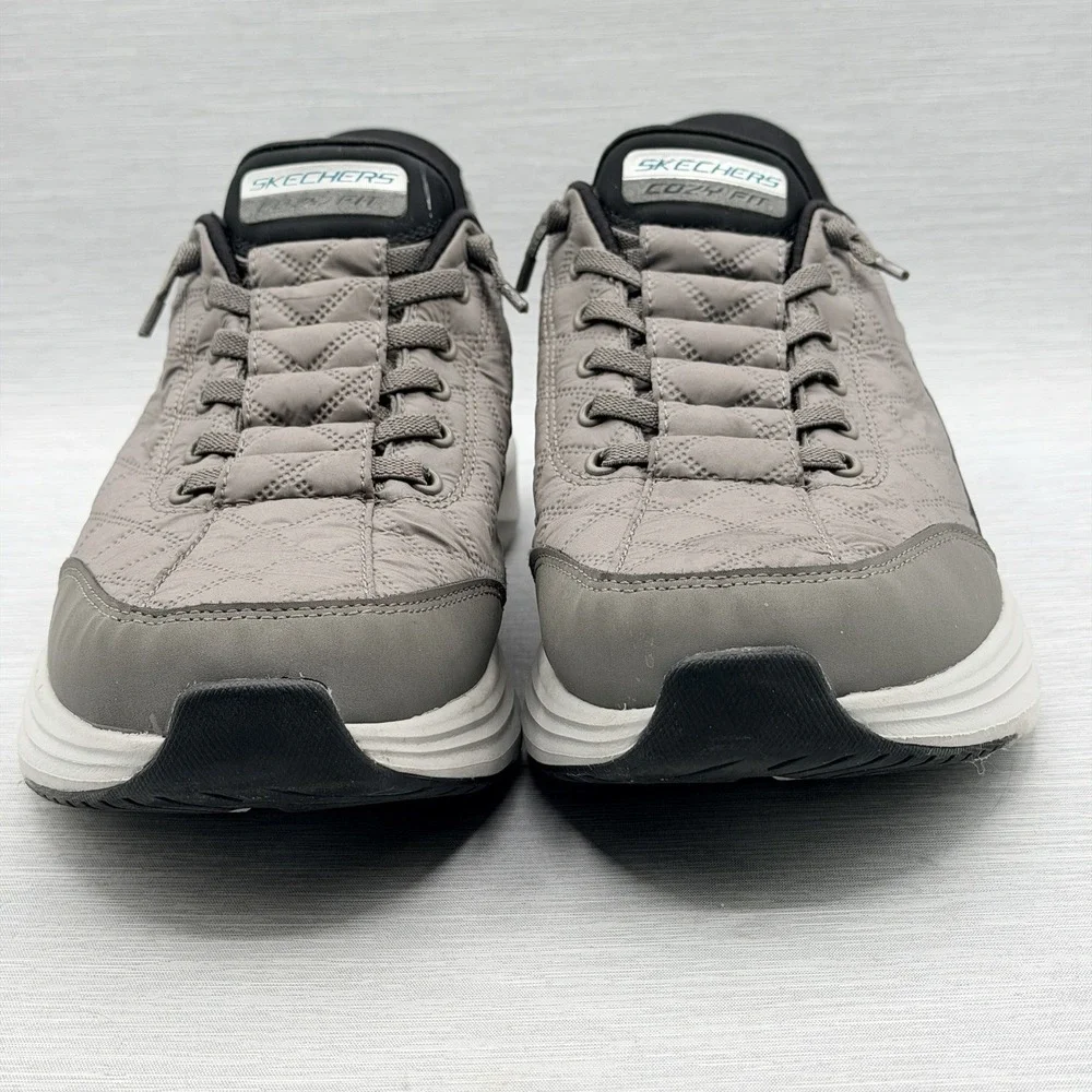 Skechers Slip Ins Men's 10.5 Shoes Grey Cozy Fit Quilted Hands Free 232619